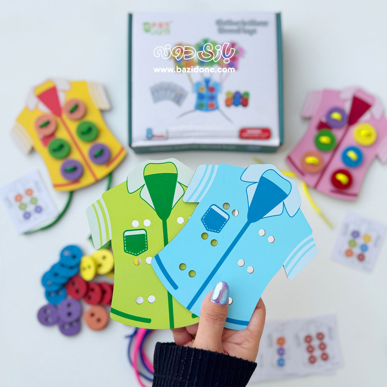 اسباب بازی نخ و دکمه لباس چوبی 5 اسباب بازی نخ و دکمه لباس چوبی