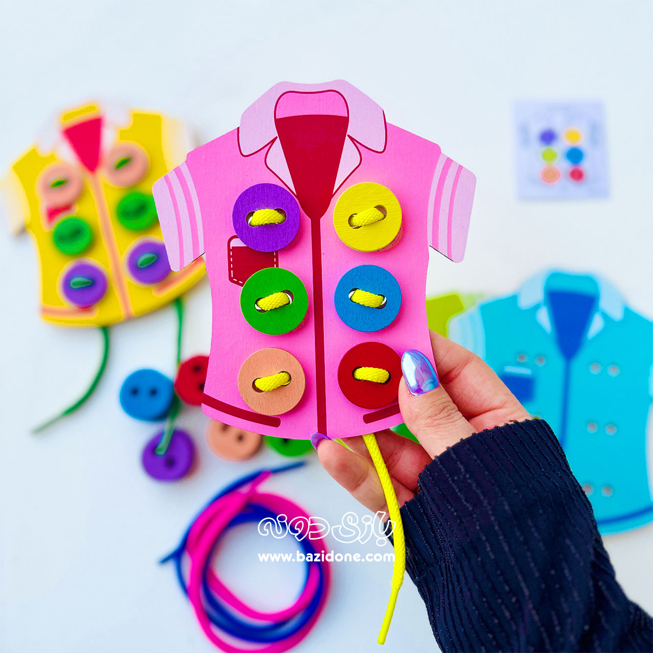 اسباب بازی نخ و دکمه لباس چوبی 3 اسباب بازی نخ و دکمه لباس چوبی - Image 3